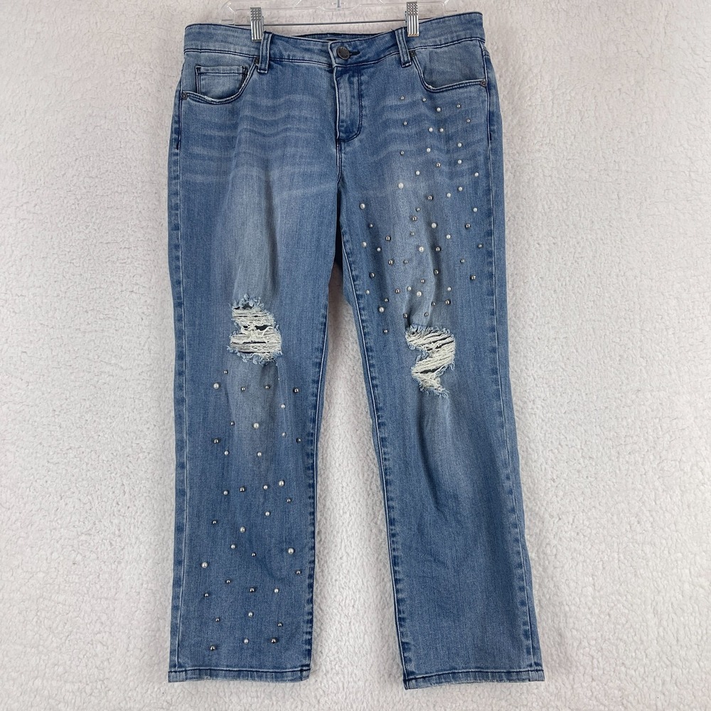 Kut from the Kloth Blue Denim Ankle Straight Leg Jeans Women Embellished Size 12